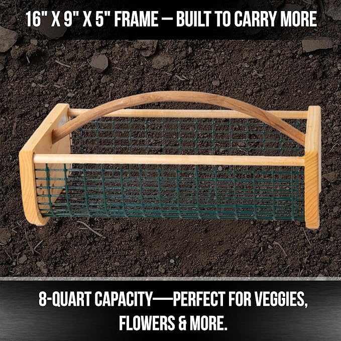 Garden Hod Harvest Basket - Durable Wooden Gardening Supply for Flowers, Vegetables, and Fruits - Handcrafted in Maine, USA – 16 x 9 Inches, 8 Quart Capacity