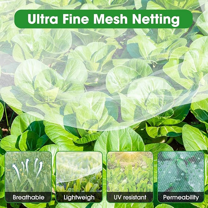 Unves Garden Netting, Bird Mesh Mosquito Netting, Row Covers Bird Net Barrier Screen Protect Fruits Crops, White Plant Cover Garden Mesh for Raised Beds Covers from Bugs Insect