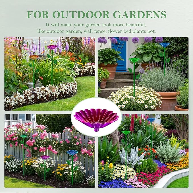 Bee Watering Station, 4 Pack Bee Baths for Garden Metal Bee Feeder with Colorful Flower Design, Butterfly Water Feeder Bowl for Outdoor Garden Yard Decor