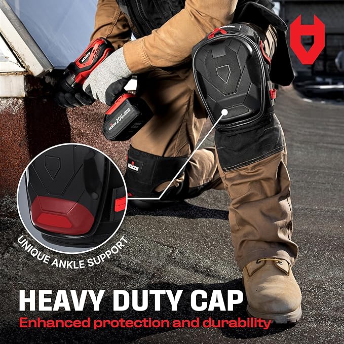 NoCry Professional Work Knee Pads for Men Construction with Ankle Support and Heavy Duty Anti-Slip Cap — Foam Cushion and Extra Thick Gel Padding — Reinforced Thigh & Shin Straps
