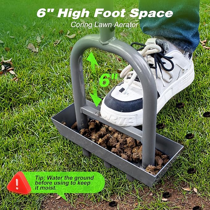 Walensee Lawn Aerator Coring Tool with Soil Core Storage Tray, 38.2" Manual Yard Plug Aerator with 3 Tines, Grass Aeration Gardening Tool with Cleaning Tool for Lawn Care and Compacted Soil