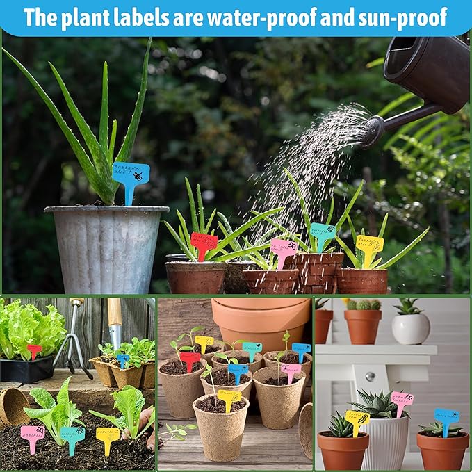Plant Labels 200Pcs T-Type Markers - Waterproof Garden Tags with Permanent Pen (Yellow)