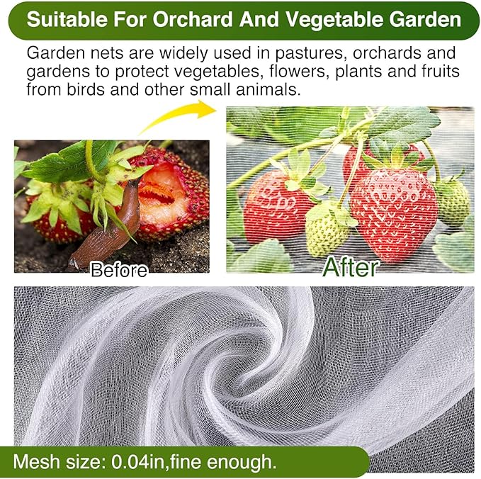 10 X 30FT Garden Mesh Netting Barrier,Plant Fruit Tree Netting for Vegetable Blueberry Bushes Plant Row Cover Screen Protection