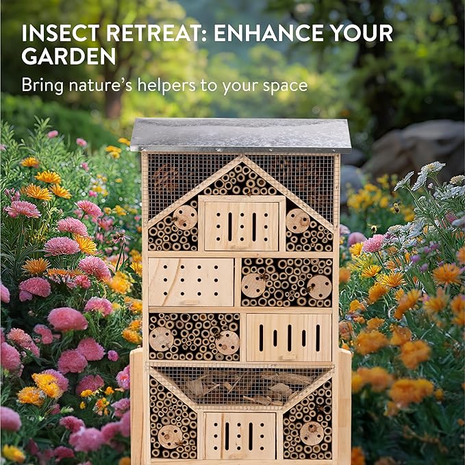 Navaris Bug Hotel and Bee House Kit - Efficient Ecosystem Ideal for Gardens - Versatile Butterfly Houses for Garden Biodiversity and Insect Control