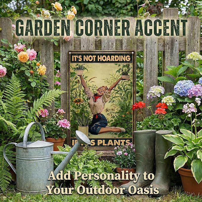 Bestylez Gardening Gifts It‘s Not Hoarding If It's Plants Vintage Garden Signs for Home Garden Greenhouse Living Room Bedroom Yard Backyard Outdoor Decor 8X12 Inch (3066)