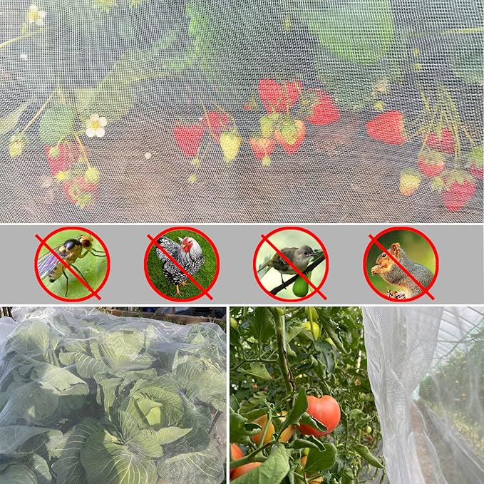 Garden Netting, 10'x20' Ultra Fine Insect Netting for Plants Trees Vegetables, Mesh Protection Netting Fruits Flowers Crops Greenhouse Row Covers Raised Beds Bug Screen Barrier Net