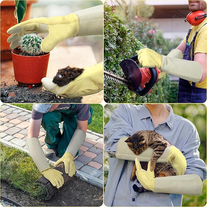 HANDLANDY Rose Pruning Gardening Gloves for Men Women, Thorn Proof Forearm Protection Leather Garden Gloves, Gardening Gifts for Gardeners (Vanilla, Medium)