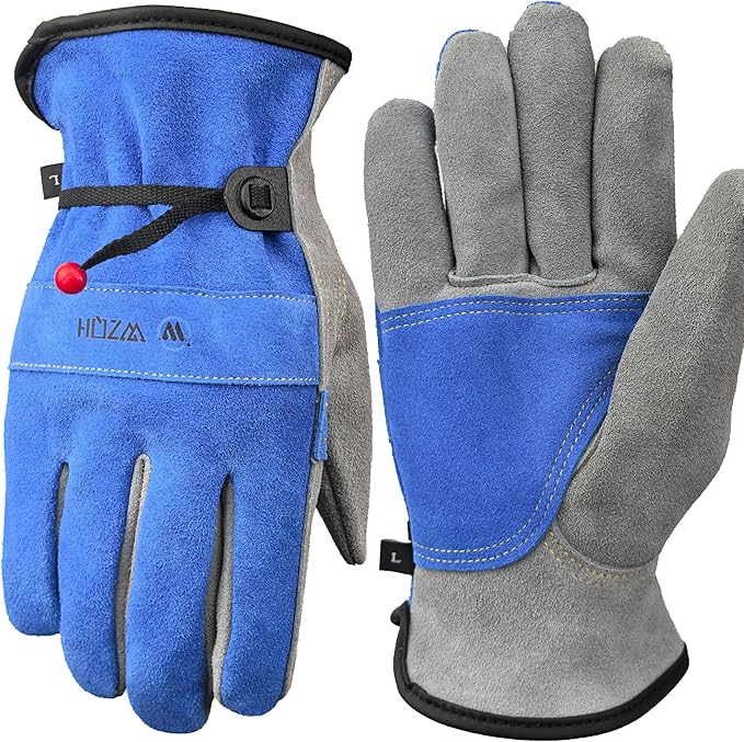 Leather Work Gloves for Men or Women. X-Large Glove for Gardening, Tig/Mig Welding, Construction, Chainsaw, Farm, Ranch, etc. Cowhide, Cotton Lined, Utility, Firm Grip, Durable. Blue-Grey XL