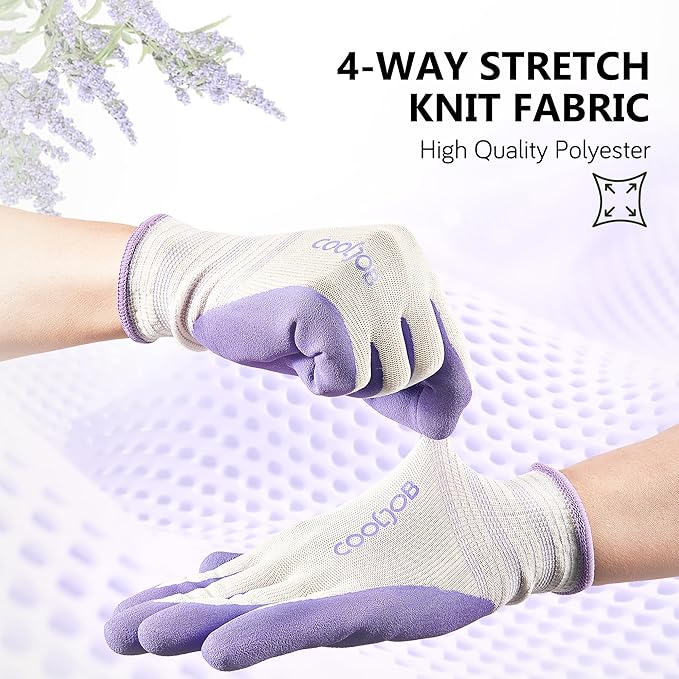 COOLJOB 6 Pairs Gardening Gloves for Women Ladies, Breathable Rubber Coated for Yard Garden, Outdoor Indoor Protective Work, Medium Size, Lavender Purple & Apple Green