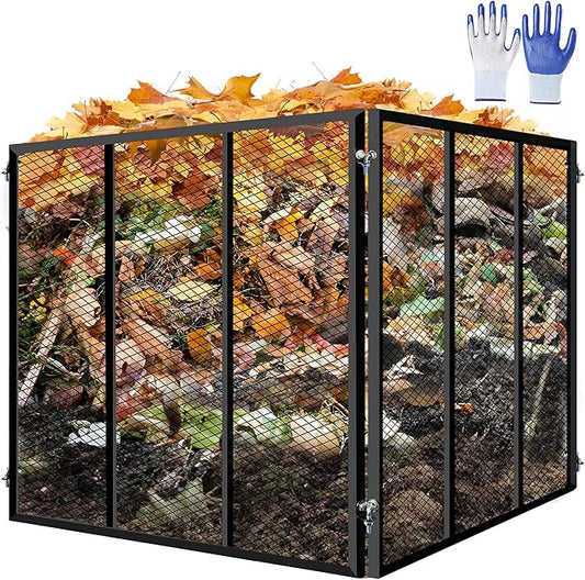 Large Compost Bin Outdoor - 172Gallon Metal Wire Mesh Compost Bins with Rust-Proof Coating, Easy to Assemble Square Garden Compost Bin for Yard Waste, Leaves & Kitchen Scraps, 37x37x30 Inches