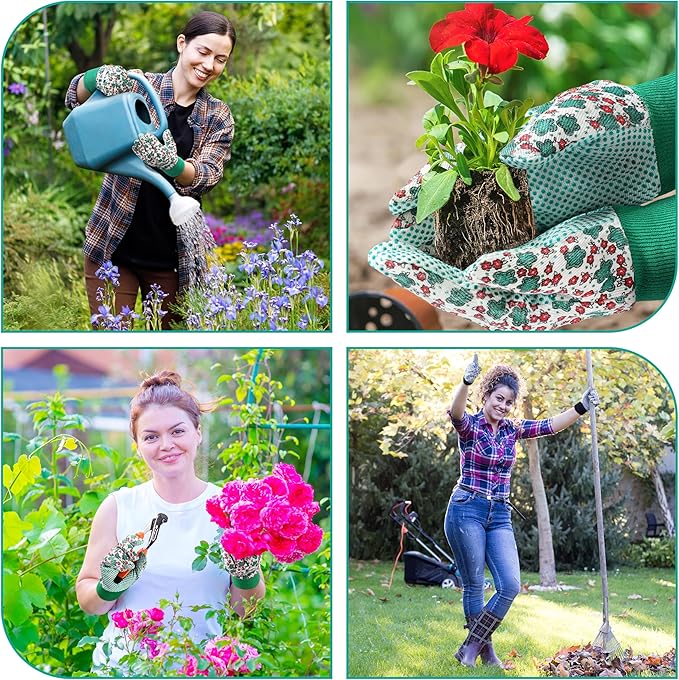DOFOWORK Gardening Gloves - 4 Pair Garden Gloves for Women, Soft Womens Gardening Gloves Floral Cute Garden Gloves