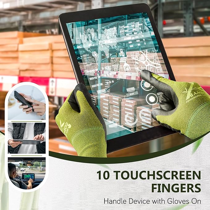 COOLJOB 2 Pairs Gardening Working Gloves for Men and Women, Touchscreen, Grippy Nitrile Rubber Coated for Garden Yard, Green/Black,Medium Size (M)