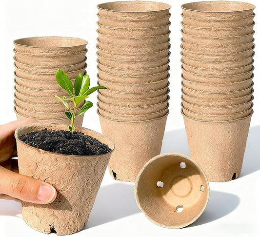40 Pack Biodegradable Peat Pots with Drainage Holes – 3.15 Inch Organic Seed Starter Pots for Seedlings – Garden Germination Nursery Pots for Vegetables, Herbs & Flowers