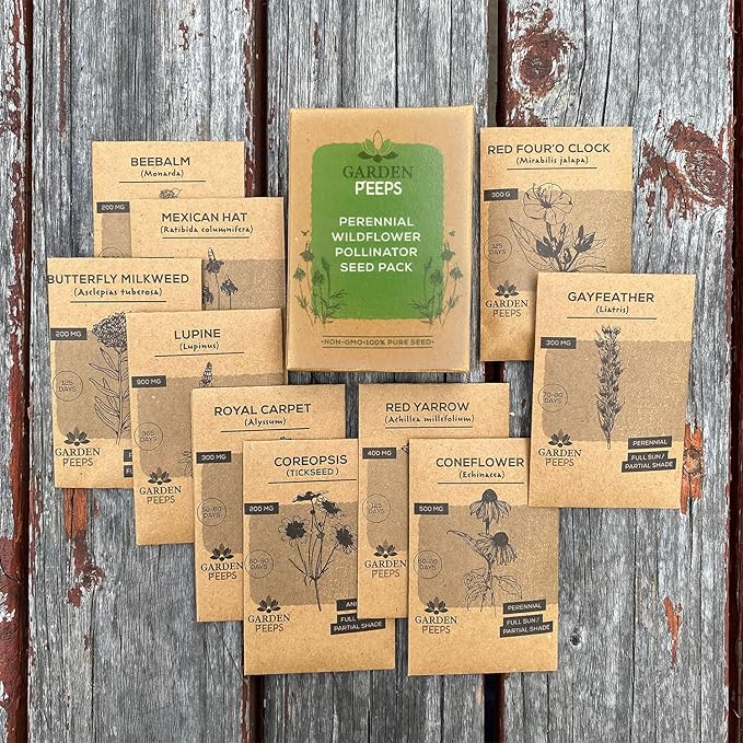Perennial Wildflower Pollinator Seed Pack - 10 Unique Varieties, 100% Pure, Non-GMO, Eco-Friendly Seeds for Year-Round Blooms