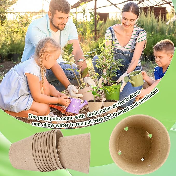 60 Packs 3.15 Inches Seed Starting Pots Biodegradable Drainage Holes Round Nursery Pot with 10 Planting Labels Small Seed Starter Tray Bulk Garden Container for Herb Seed Starter