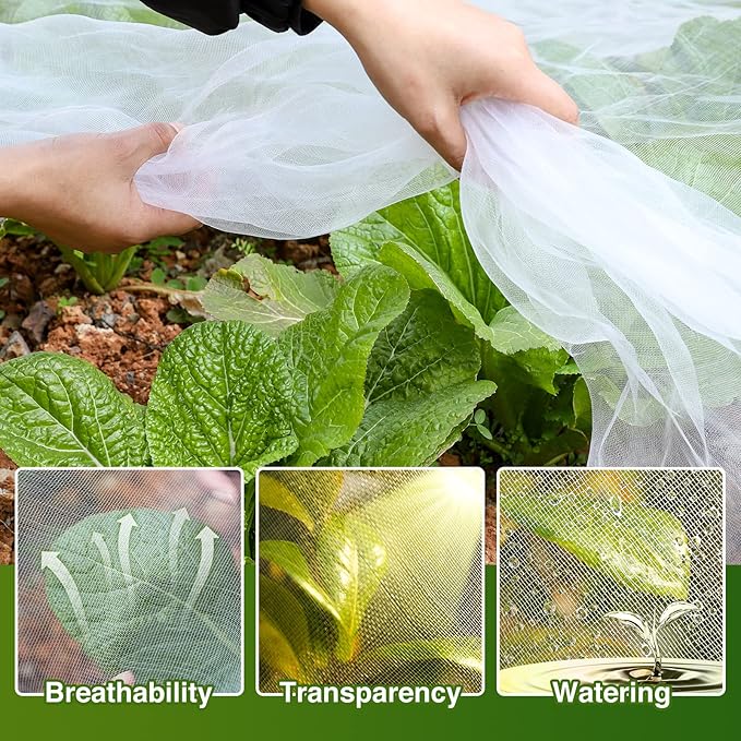Garden Netting Kit - 10*50FT Ultra Fine Plant Netting Mesh Covers Row Net Protection For Tree Fruit Barrier Vegetable Fruits Flowers Shrubs Plant Covers (6 Pcs Garden Hoops & 18 Clips)