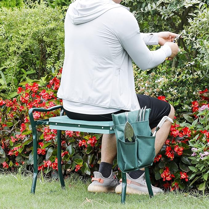 Nouva Garden Kneeler Seat with Free Tool Pouch,Foldable Steel Garden Bench with Widen Soft EVA Foam Great Tools for Gardeners Protect Your Knees