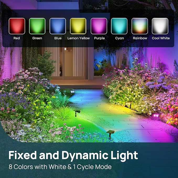 Linkind Solar Lights Outdoor Waterproof IP65, StarRay RGB Solar Spot Lights Outdoor, Color Changing Outdoor Solar Lights for Yard, Garden, Pathway, Easter Decor (Multicolor, 4 Pack)
