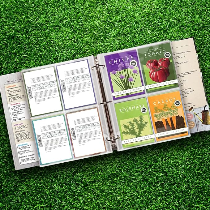 80 Pockets Seed Storage Organizer Sleeves (10 Pack) Slot Size 3.5x5, 4 Pocket Garden Seed Organizer, Clear Sleeves for Seed Packet Storage, Seed Keeper, Seed Organizer Binder