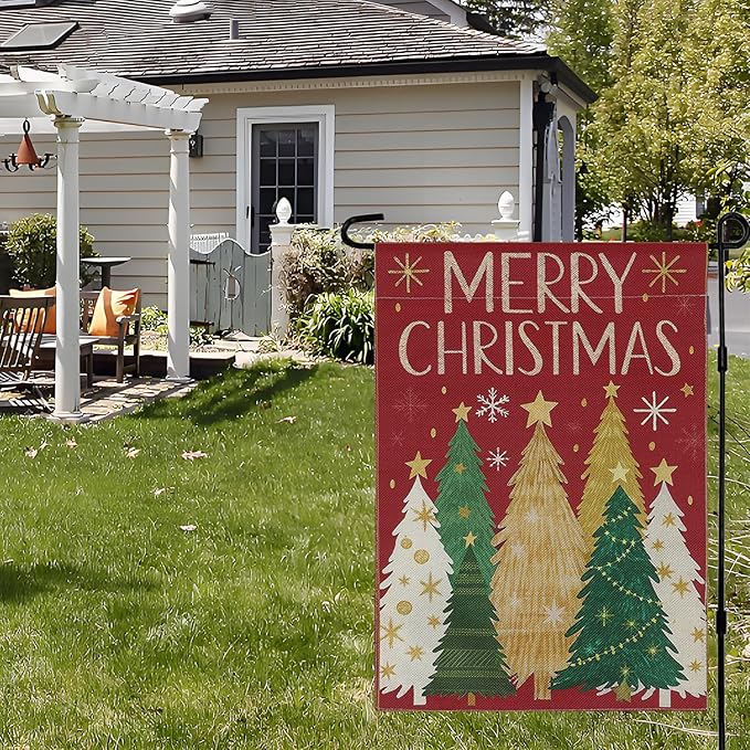 Merry Christmas Garden Flag Christmas Tree Snowflake Winter happy new year Holiday Farmhouse Yard Outdoor Decorative Flag 12x18 Inch Double Sided