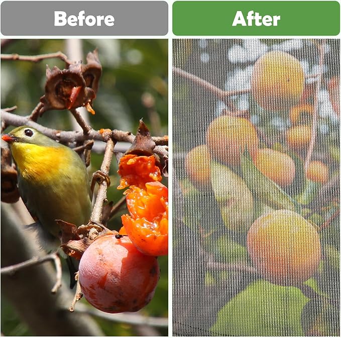 2 Pack Fruit Tree Netting with Zipper and Drawstring, 6.6 x 8.2 Ft Bird Mesh Net Barrier Blueberry Netting for Bushes, Garden Plant Protection Net Cover for Apple Trees Vegetables Fruits