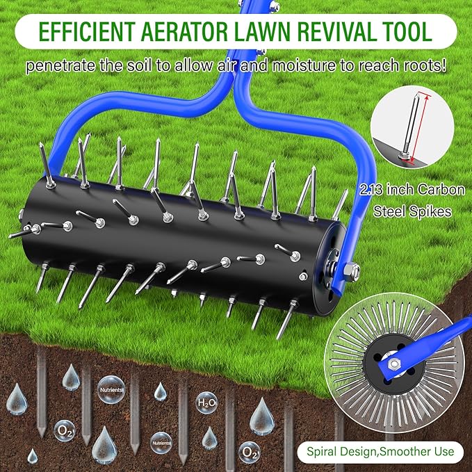 Yard Aerator Roller,Manual Lawn Spike Aerator,Heavy Duty Lawn Aerator Machine with 54 Spikes,79" Adjustable Handle Manual Push Aerator Lawn Tool,Lawn Aeration for Lawn Care & Soil Penetrat