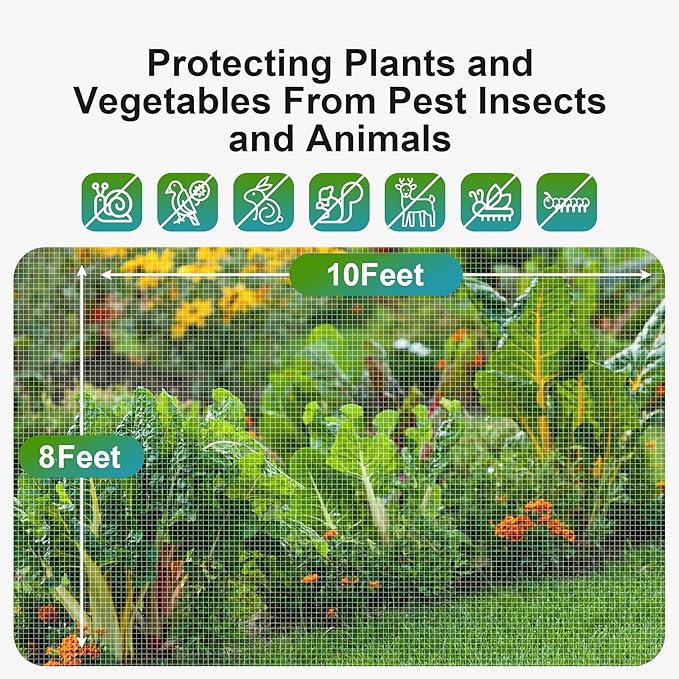 Garden Netting Pest Barrier: 8'x10' Fine Bug Netting for Garden Protection Row Cover Raised Bed Screen Mesh Greenhouse Mosquito Net, Protecting Tree Plants Vegetable Flowers Fruits