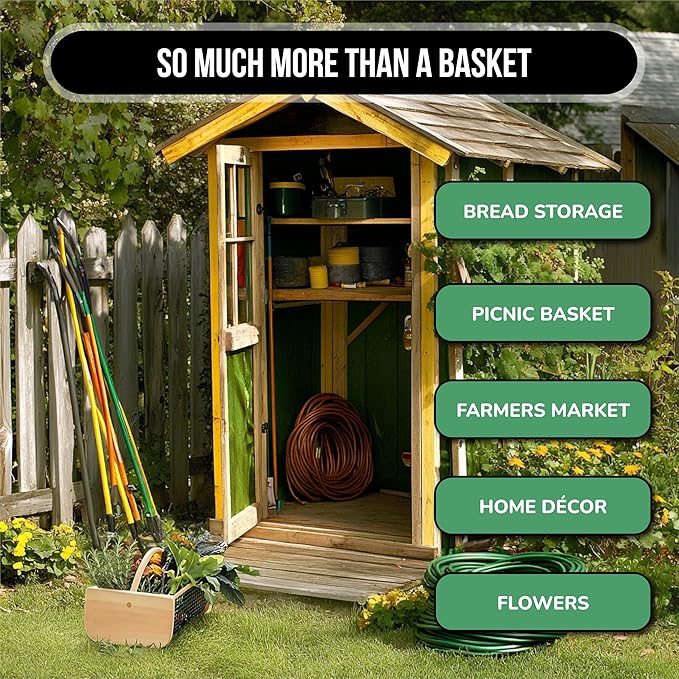 Garden Hod Harvest Basket - Durable Wooden Gardening Supply for Flowers, Vegetables, and Fruits - Handcrafted in Maine, USA – 16 x 9 Inches, 8 Quart Capacity