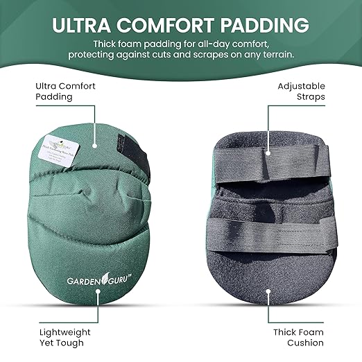 Garden Guru Cushioned Gardening Knee Pads with Adjustable Straps - Soft Inner Liner, Ultra Comfort Padding, Garden Kneelers for Yard Work, Cleaning, Household Chores, Roofing, and More (2 Pack)