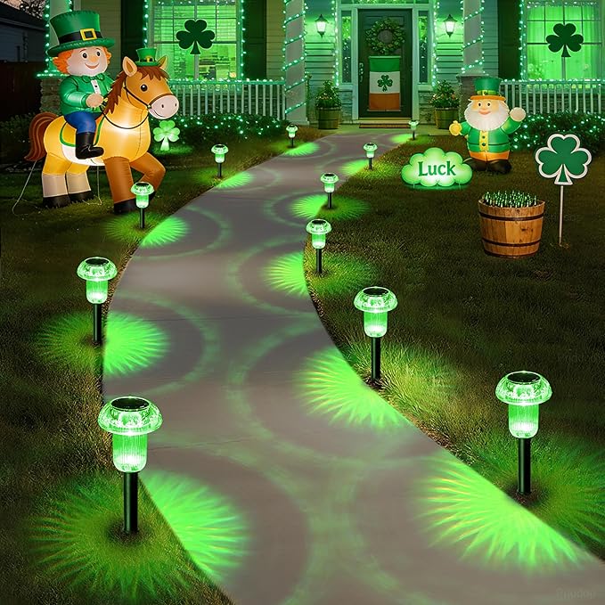 Solar Lights Outdoor Pathway Waterproof 8 Pack Green LED Green Stake Acrylic Mushroom Decorative Garden Lights for Yard Landscape Patio Outside Decorations