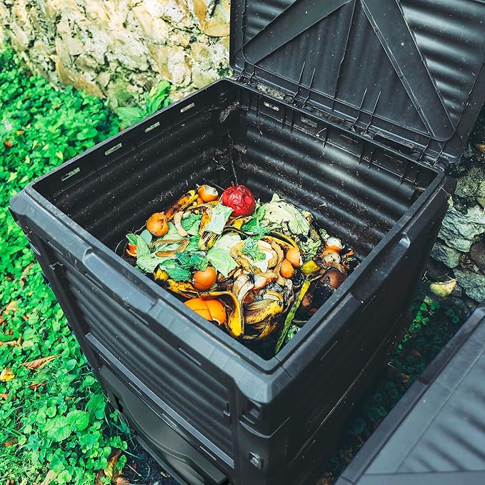 Simply Bio Garden Compost Bin from BPA-Free Material - 80 Gallon (300 L) Large Outdoor Compost Bin, Easy Assembly, Lightweight, Fast Soil Creation, Black