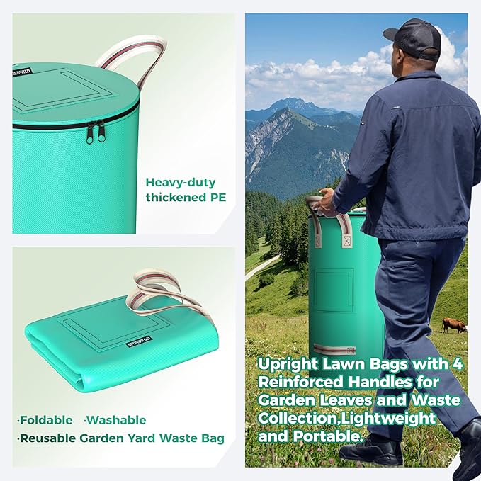 Compost Bins Outdoor 32 Gallon Reusable Garden Yard Waste Bag Breathable Thickened Foldable with 4 Handles for Leaf Compost Collection