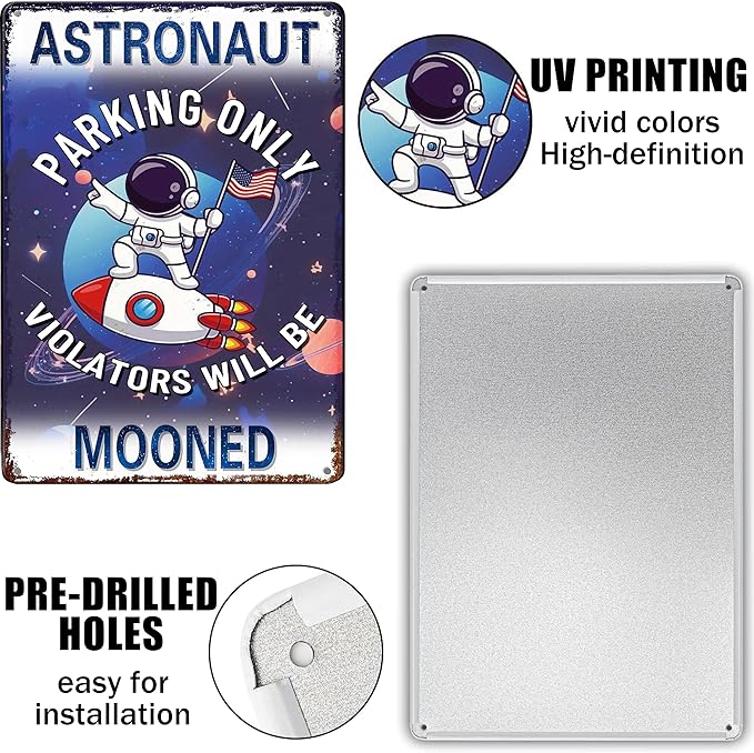 Funny Space Themed Decor Sign-Outer Space Room Decor for Boys,Space Themed Bedroom Space Them Gifts for Boys Decor(Astronaut Parking Only)8x12 Inches