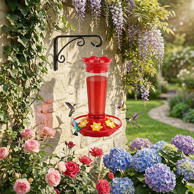 FEED GARDEN 10oz Plastic Hummingbird Feeders for Outdoors - 2 Pack, Ant & Bee Proof, 6 Feeding Ports, Easy Clean Red Nectar Feeders for Outside Hanging, Gifts for Mom