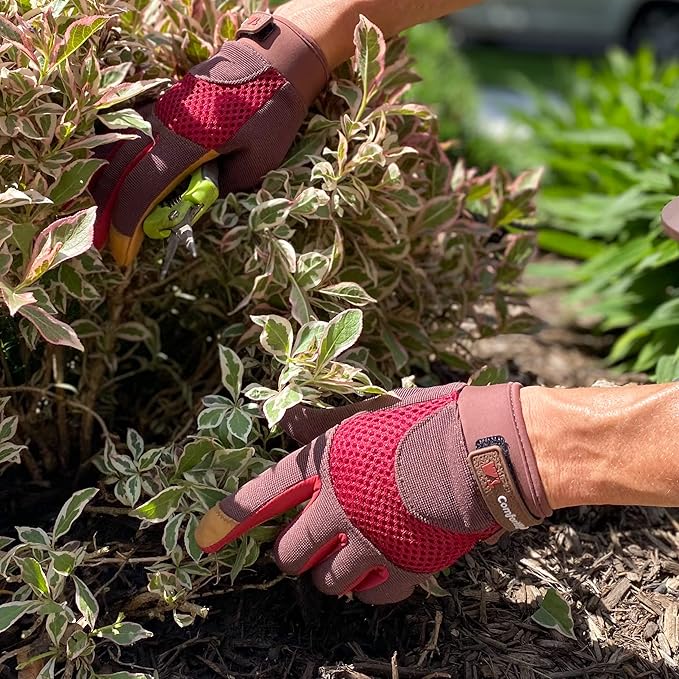 Wells Lamont Women's Breathable ComfortHyde Leather Hybrid Work Gardening Gloves, Large (7872L), Red