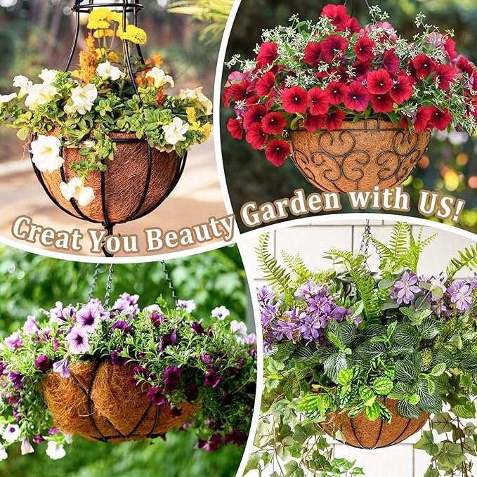 Legigo 4 Pack 16 Inch Hanging Basket Coco Liners Replacement, 100% Natural Round Coconut Coco Fiber Planter Basket Liners for Hanging Basket Flowers/Vegetables