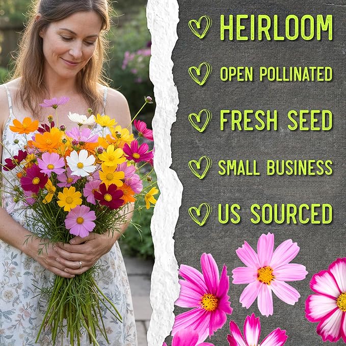 Seed Needs Flower Seeds Cosmos Crazy Blend No Filler 10+ Varieties Cosmos | Cosmo Bipinnatus Open Pollinated Untreated | Resealable Packaging Keeps Seeds Fresh | Bulk Cosmos Flowering Seed Mix