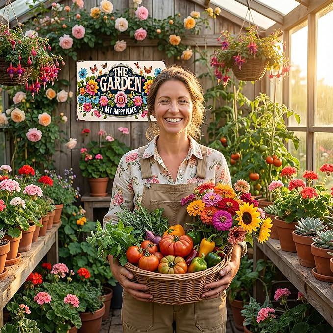 Plants Gifts The Garden My Happy Place Vintage Tin Sign for Garden Patio Porch Yard She Shed Decor 8x12 Inch (3902)