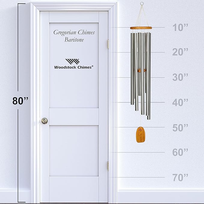 Woodstock Wind Chimes Garden Decor for Outside Outdoor Patio Decor 56" Inspirational and Memorial Sympathy Wind Chime Porch Decor Gregorian Wind Chime Baritone Deep Toned Sound Silver Wind Chimes(GBS)