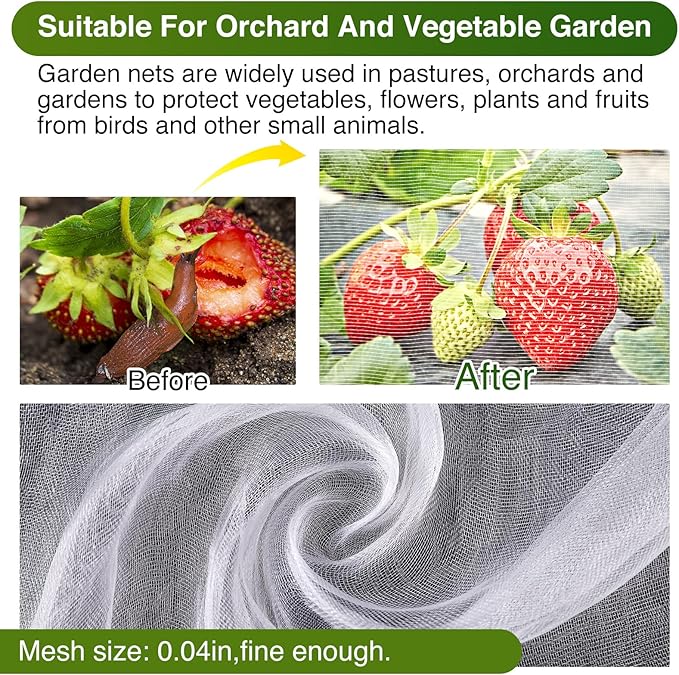 10 X 50FT Garden Mesh Netting Barrier,Fruit Tree Plant Netting for Vegetable Blueberry Bushes Plant Row Cover Screen Protection