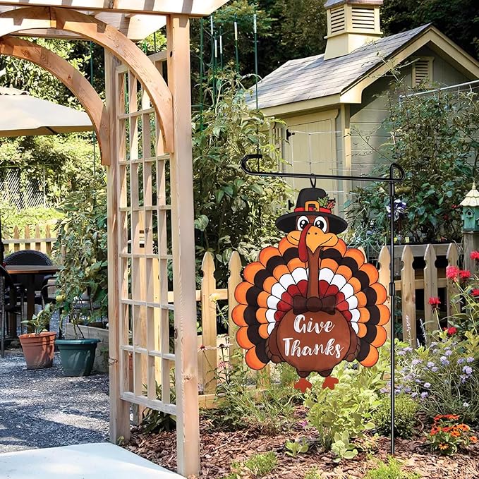Thanksgiving Garden Flag Outdoor Decorations for Outside Double-Sided Printed, Large Fall Turkey Winter Autumn Yard Flags House Banner Yard Sign Seasonal Decoration
