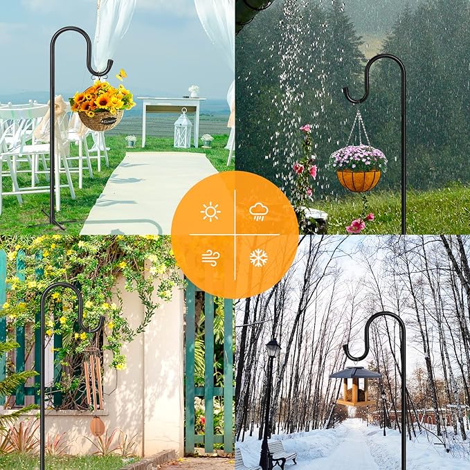Adjustable Shepherds Hooks - 36Inches, 5Prong Base - Stand Pole for Humming Bird Feeder & Hanging Solar Lights - Mason Jar - Outdoor Garden Wedding Decor (2pcs)