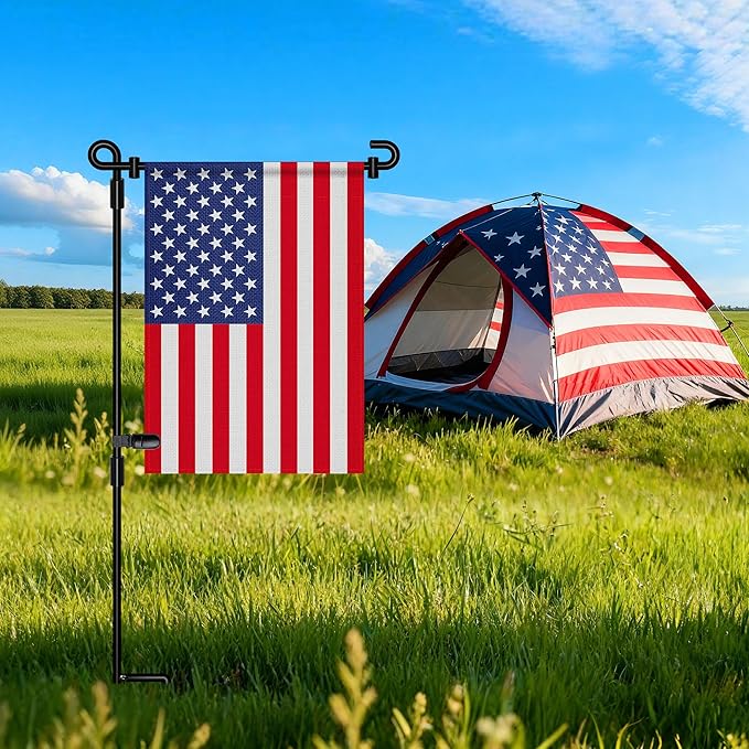 HOOSUN Garden Flag Stand,Premium Garden Flag Holder Pole Metal Powder-Coated Weather-Proof Paint with Graden Flag Clip and Spring Stoppers Without Flag Garden Decorations
