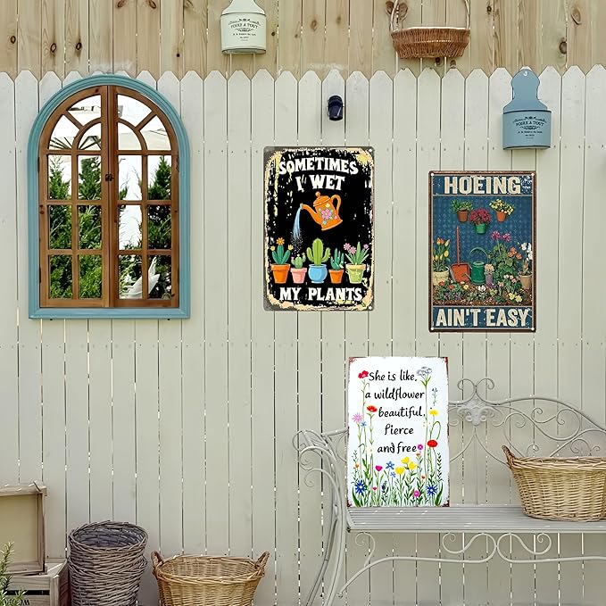 3PCS Funny Metal Garden Signs Decor for Outside-Funny Yard Decor Patio,Backyard,Gardening Gifts for Women,Gardeners,and Plant Lovers,Mothers Grandmas and Housewarming 8x12inch