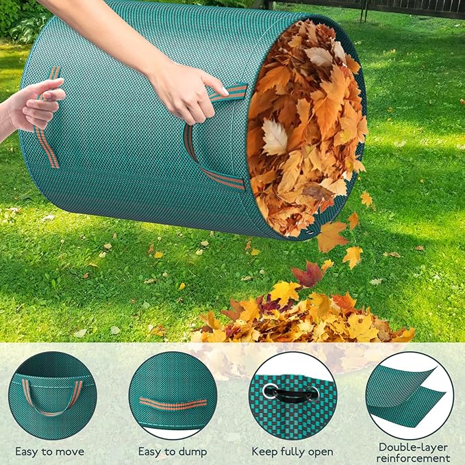 Mokani Reusable Yard Waste Bags, 132 Gallon Lawn and Leaf Bags 3 Packs, Heavy Duty Garden Bags with Reinforced Handles, Camping Yard Recycling Leafc Bag for Leaves
