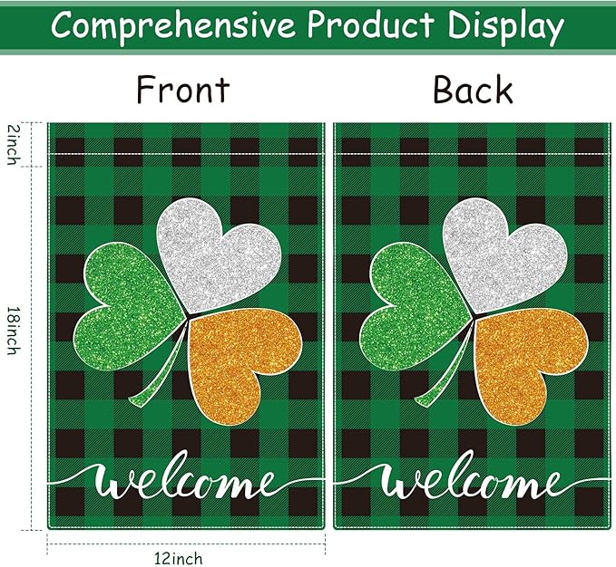 Boao 2 Pieces St Patrick's Day Garden Flag Gnome Shamrock 18 x 12 Inch Yard Flag Irish Green Shamrock Garden Flag Double Sided Decorative Garden Flag for St. Patrick's Day Outdoor Decoration