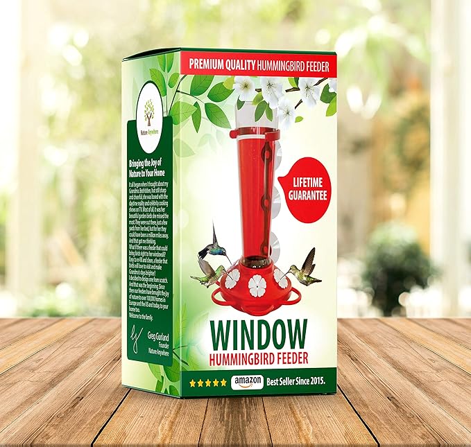 Window Hummingbird Feeders for Outdoors Including 3 Colors of Interchangeable Flowers for Hummingbirds Food and Nectar (2 Pack)