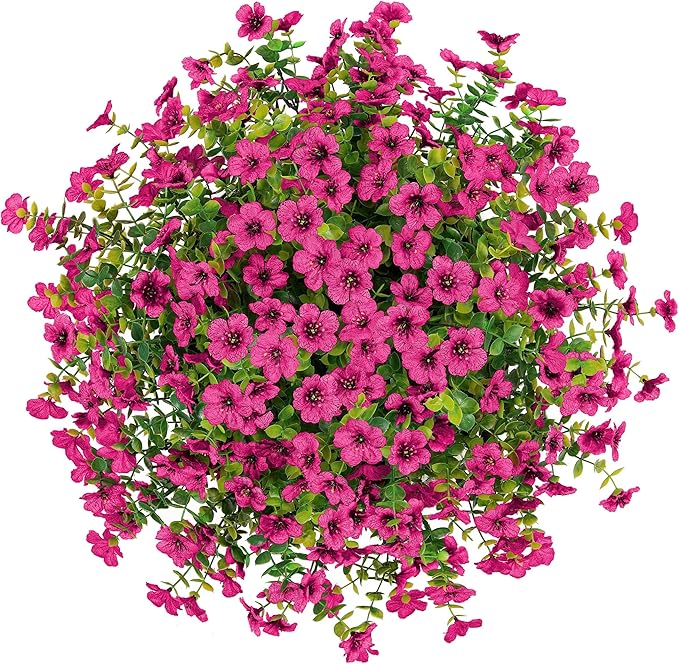HyeFlora Artificial Fake Hanging Plants Flowers Basket for Outdoor Outside Porch Summer Decoration, Faux Silk Hotpink Dasiy UV Resistant Realistic in Planter for Home Patio Garden Yard