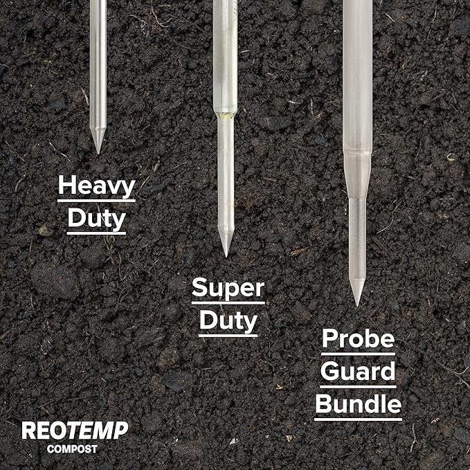 REOTEMP Heavy Duty Compost Thermometer with Probe Guard Bundle - Fahrenheit and Celsius, Made in The USA (36 Inch Stem)