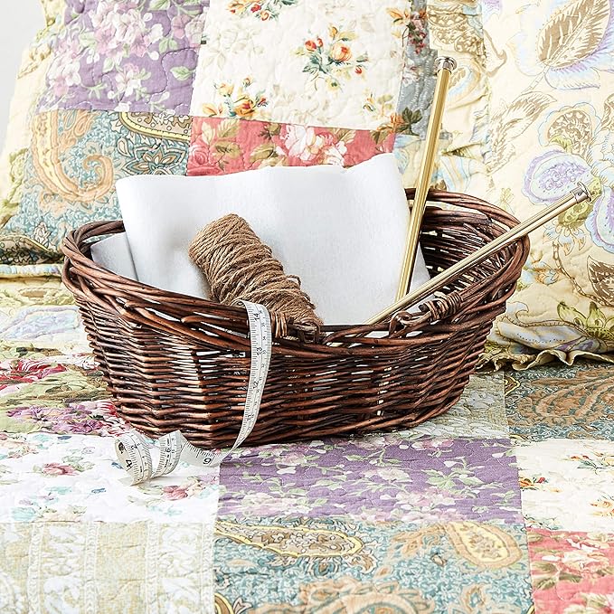 Wald Imports - Small Wicker Basket with Handle - Dark Brown Hand Woven Harvest Basket - Wicker Flower Basket for Storage, Picnics, Easter, Organizing, and More (14 x 5.5 inches)